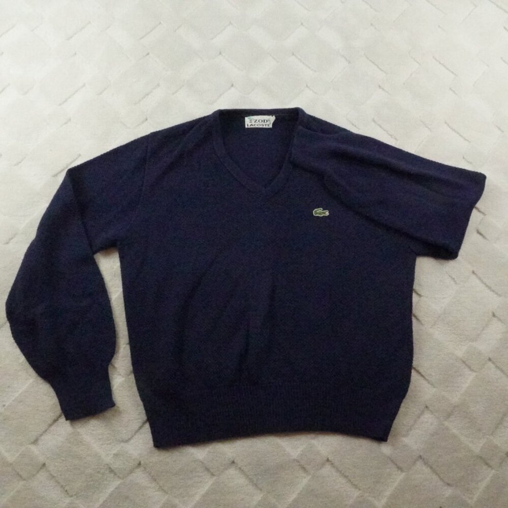 vintage Izod Lacoste V-Neck Sweater Mens Medium Navy Blue Pull Over